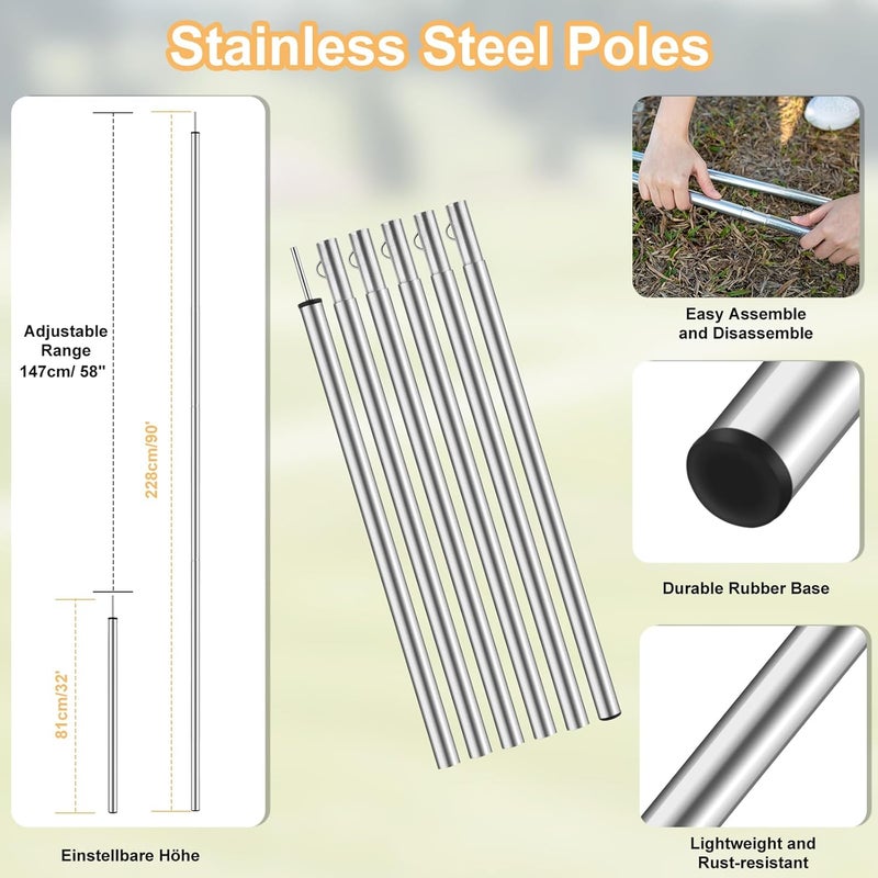 PAHTTO Camping Tarp with Poles, 16x12 Ft Camping Canopy, Waterproof Tent Tarp, Rain Shelter for Camping, Picnic,Beach, Outdoor Activities, Extra Large, Lightweight and UV Resistant, Extra Large, Grey - Image 5